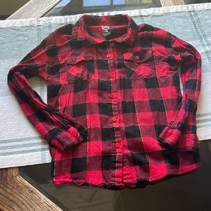 Girls, red, black and gold flannel shirt